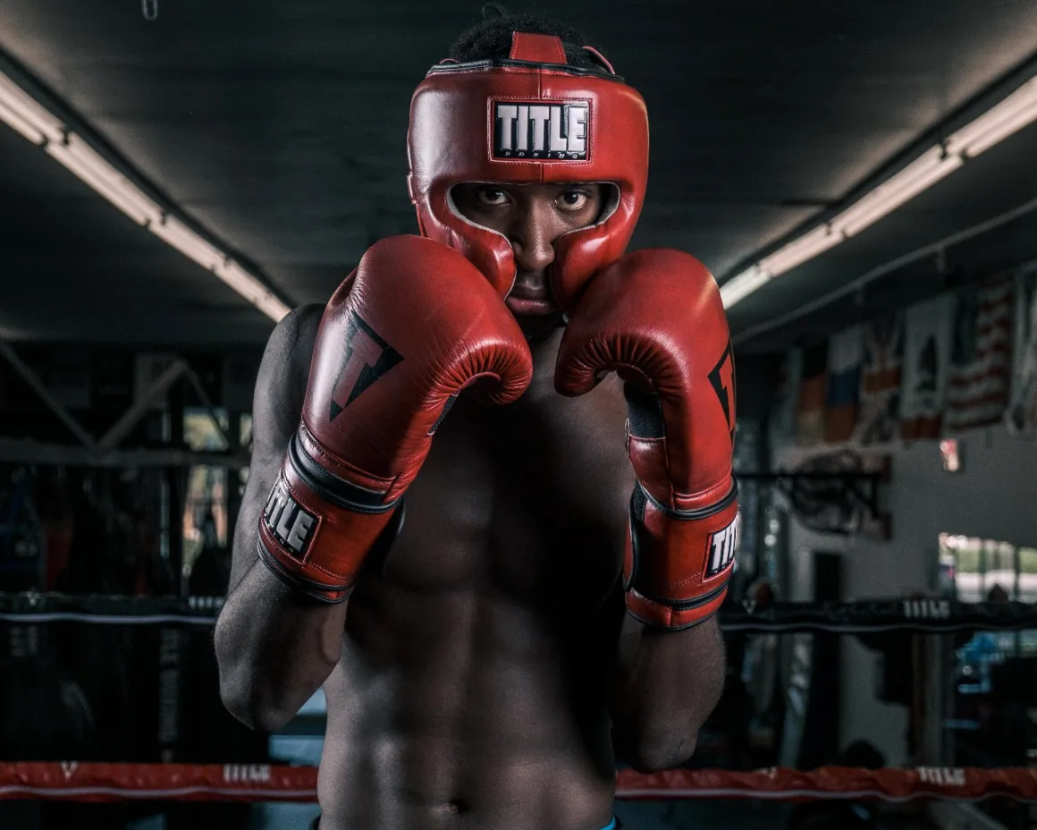 TITLE Blood Red Leather Sparring Headgear