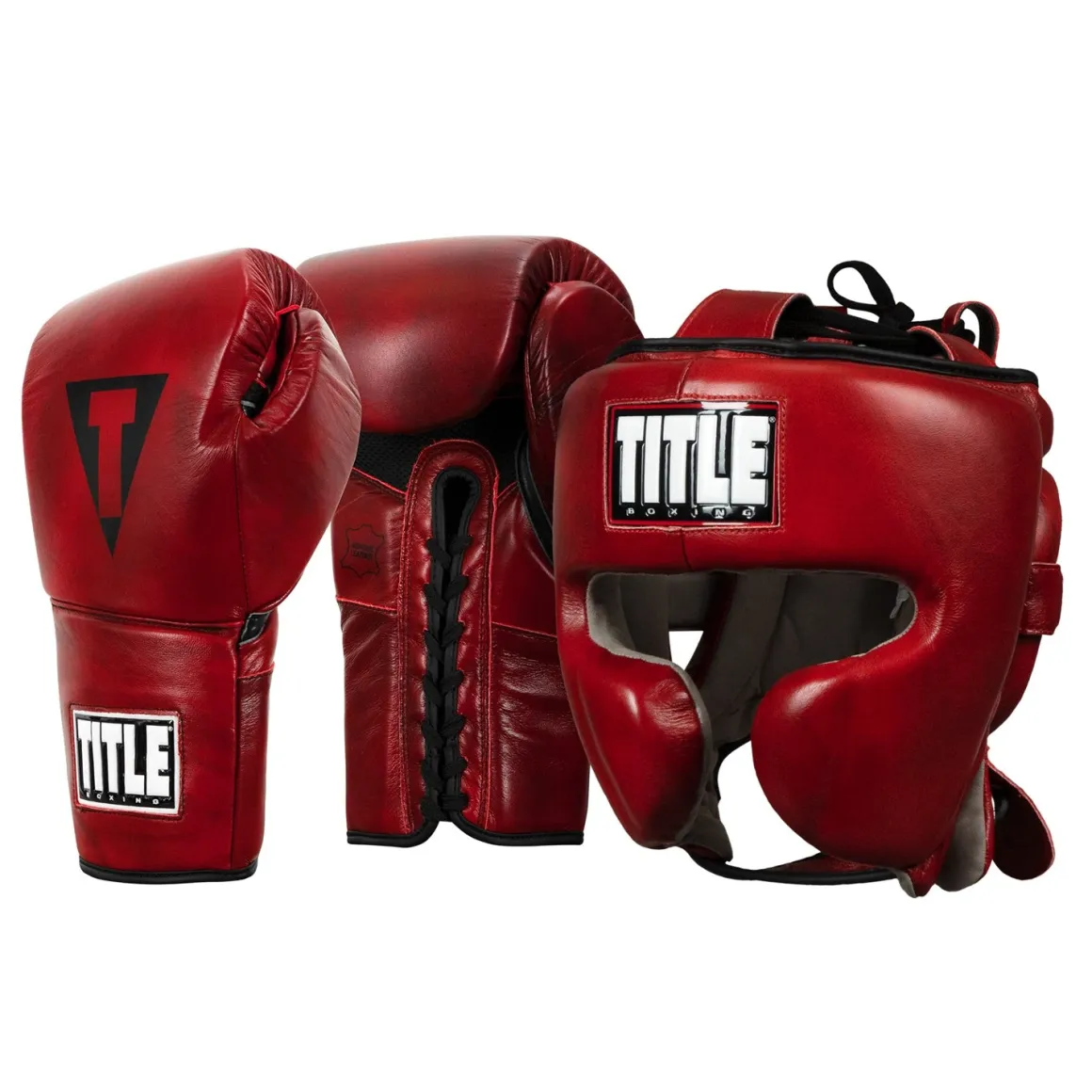 TITLE Boxing Blood Red Headgear and Sparring Gloves Bundle