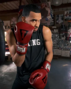 TITLE Boxing Blood Red Headgear and Sparring Gloves Bundle