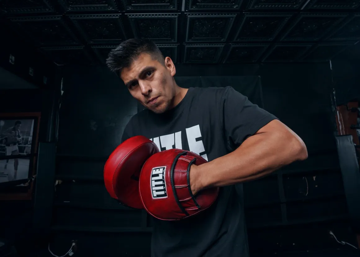TITLE Boxing Blood Red Leather Punch Mitts