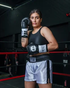 TITLE Boxing Professional Women’s Satin Striped Boxing Trunks