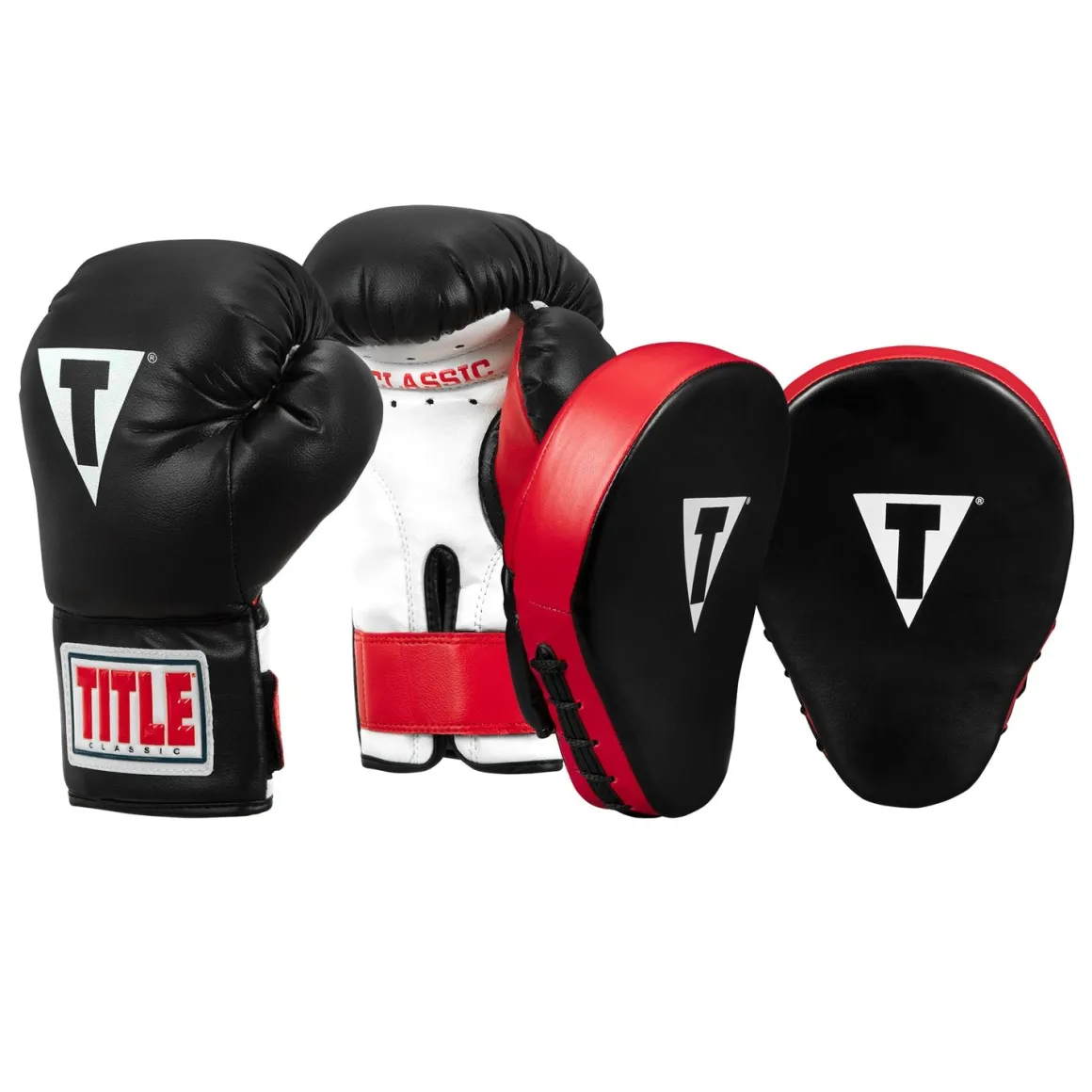TITLE Classic Adult & Youth Boxing Gloves + Mitts Training Bundle